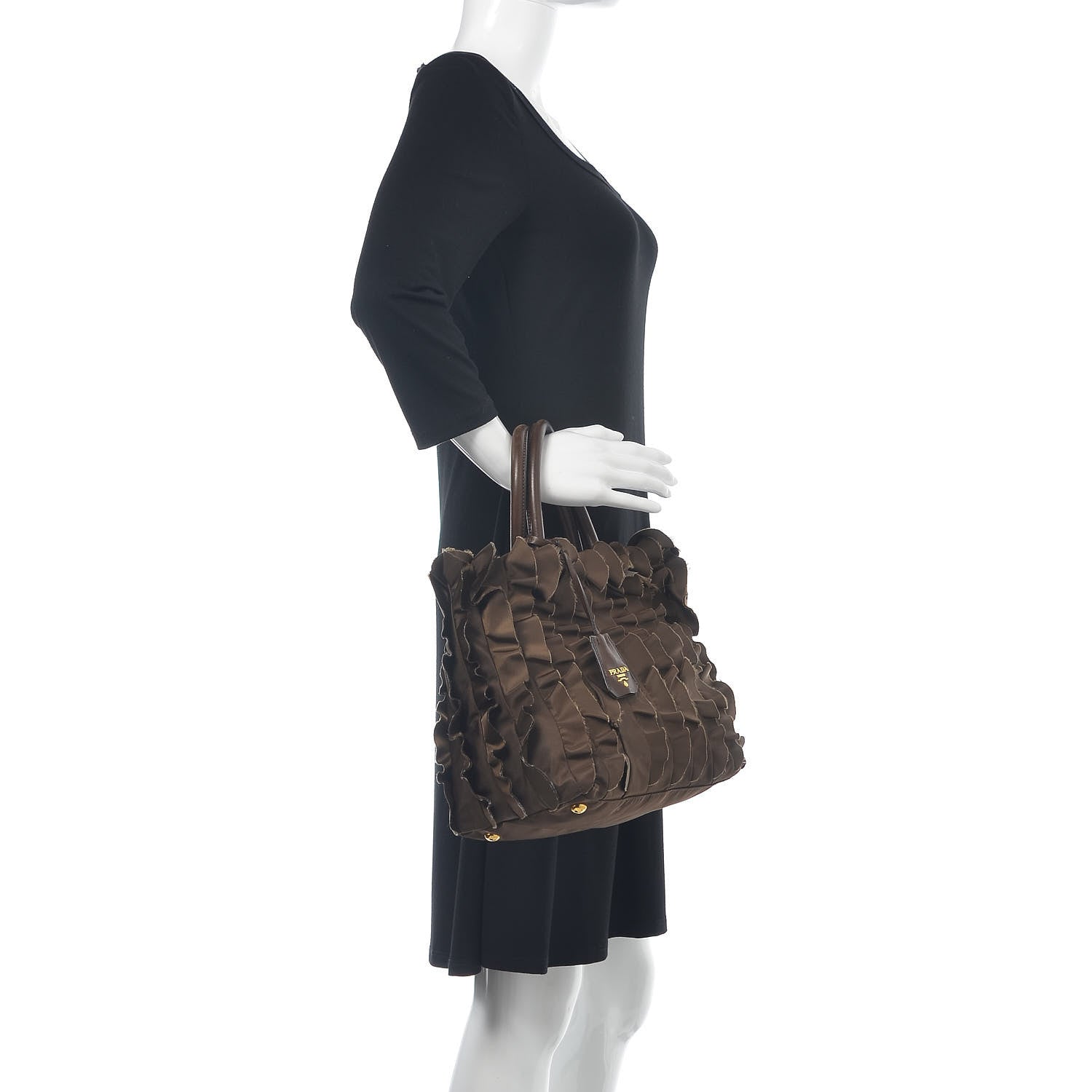 Prada Tessuto Nylon Ruffle Tote Brown 2 of 17