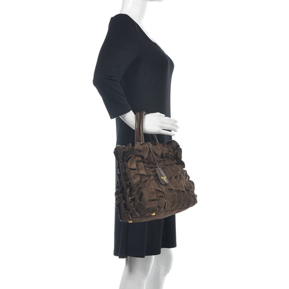 Prada Tessuto Nylon Ruffle Tote Brown 2 of 17