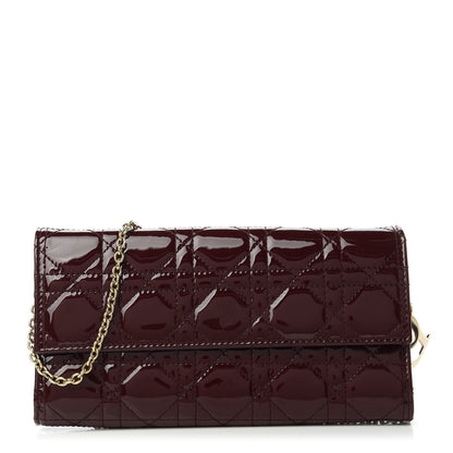 Christian Dior Patent Cannage Lady Dior Rendezvous Wallet On Chain Burgundy 1 of 9