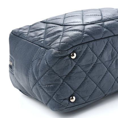 Chanel Aged Calfskin Quilted Cotton Club Bowler Blue 10 of 11