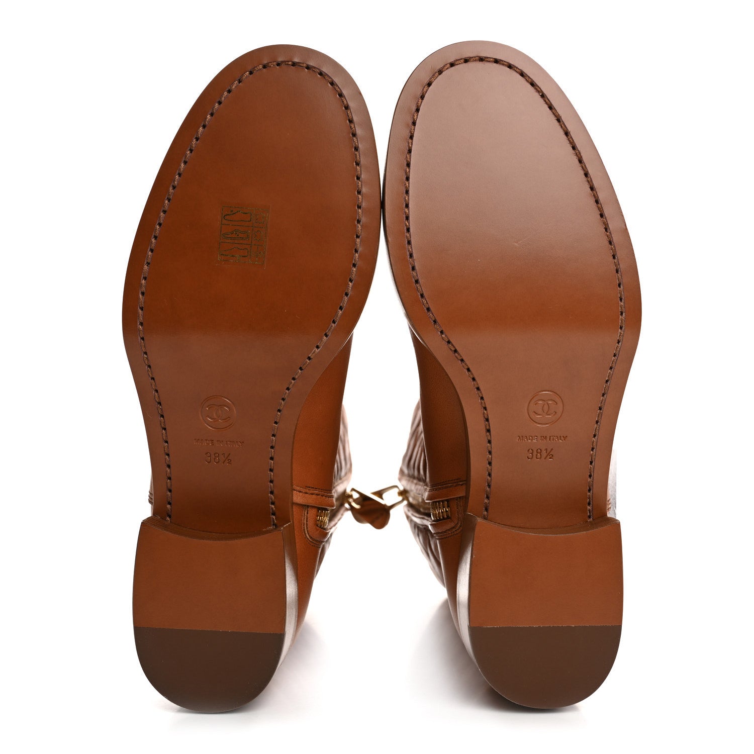 Chanel Calfskin CC Logo Mid Calf Boots 38.5 Caramel 6 of 13