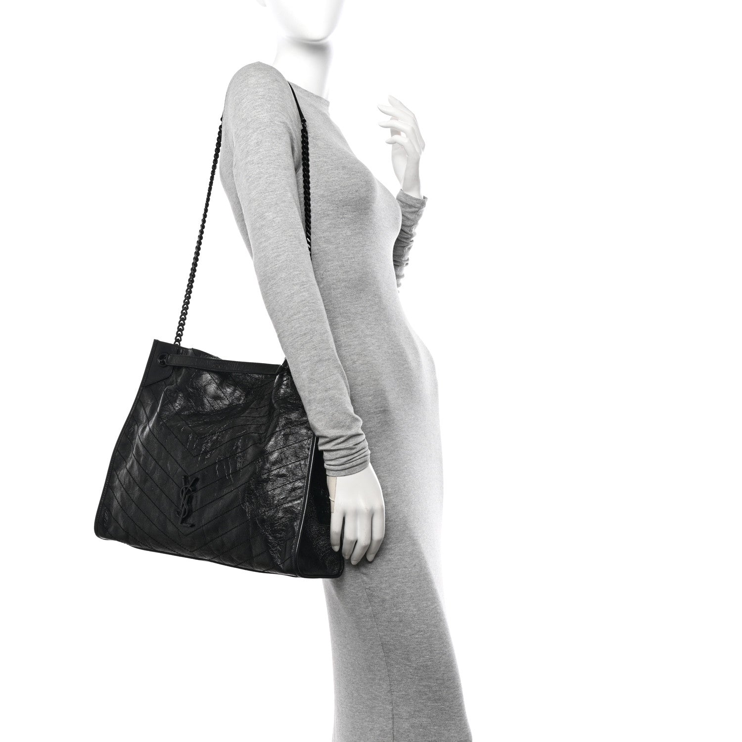 Saint Laurent Crinkled Calfskin Matelasse Monogram Large Niki Shopper Tote Black 2 of 12