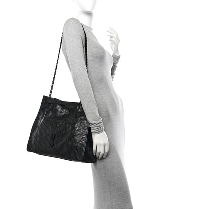 Saint Laurent Crinkled Calfskin Matelasse Monogram Large Niki Shopper Tote Black 2 of 12