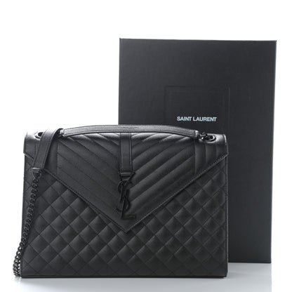 Saint Laurent Grain De Poudre Textured Mixed Matelasse Large Triquilt Monogram Monochrome Satchel Black 11 of 11