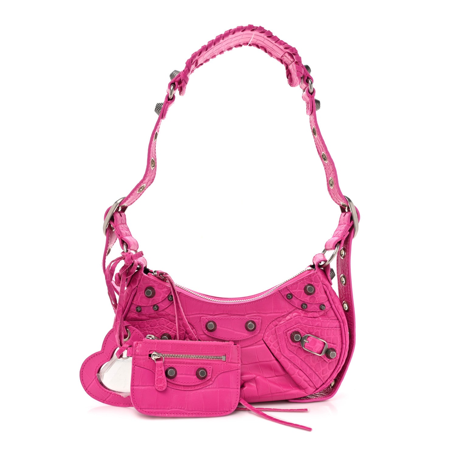 Balenciaga Extra Supple Calfskin Crocodile Embossed XS Le Cagole Shoulder Bag Lipstick Pink 1 of 10
