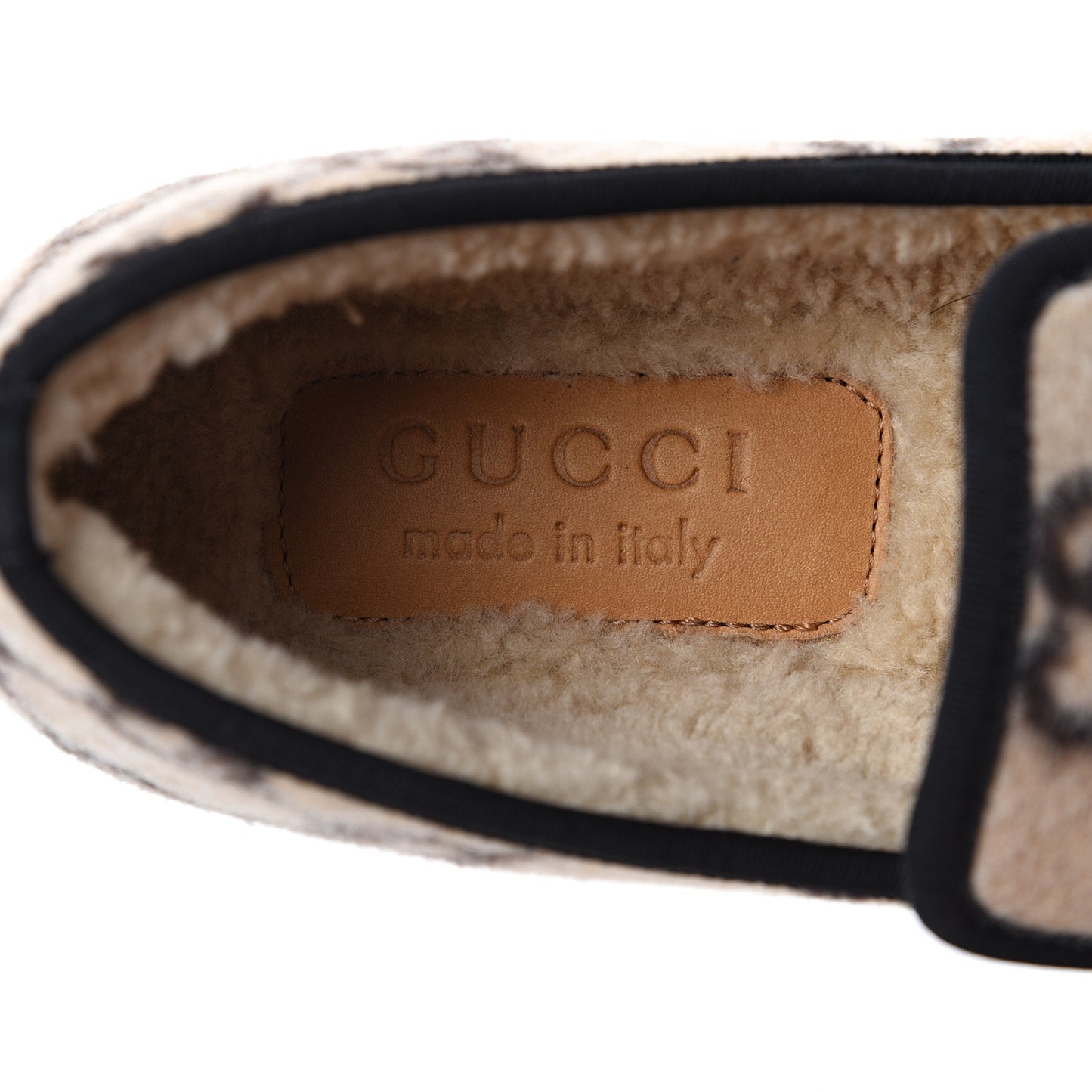 Covered Wool GG Monogram Mens Fria Horsebit Loafers 5 Beige Ebony Black Butterscotch