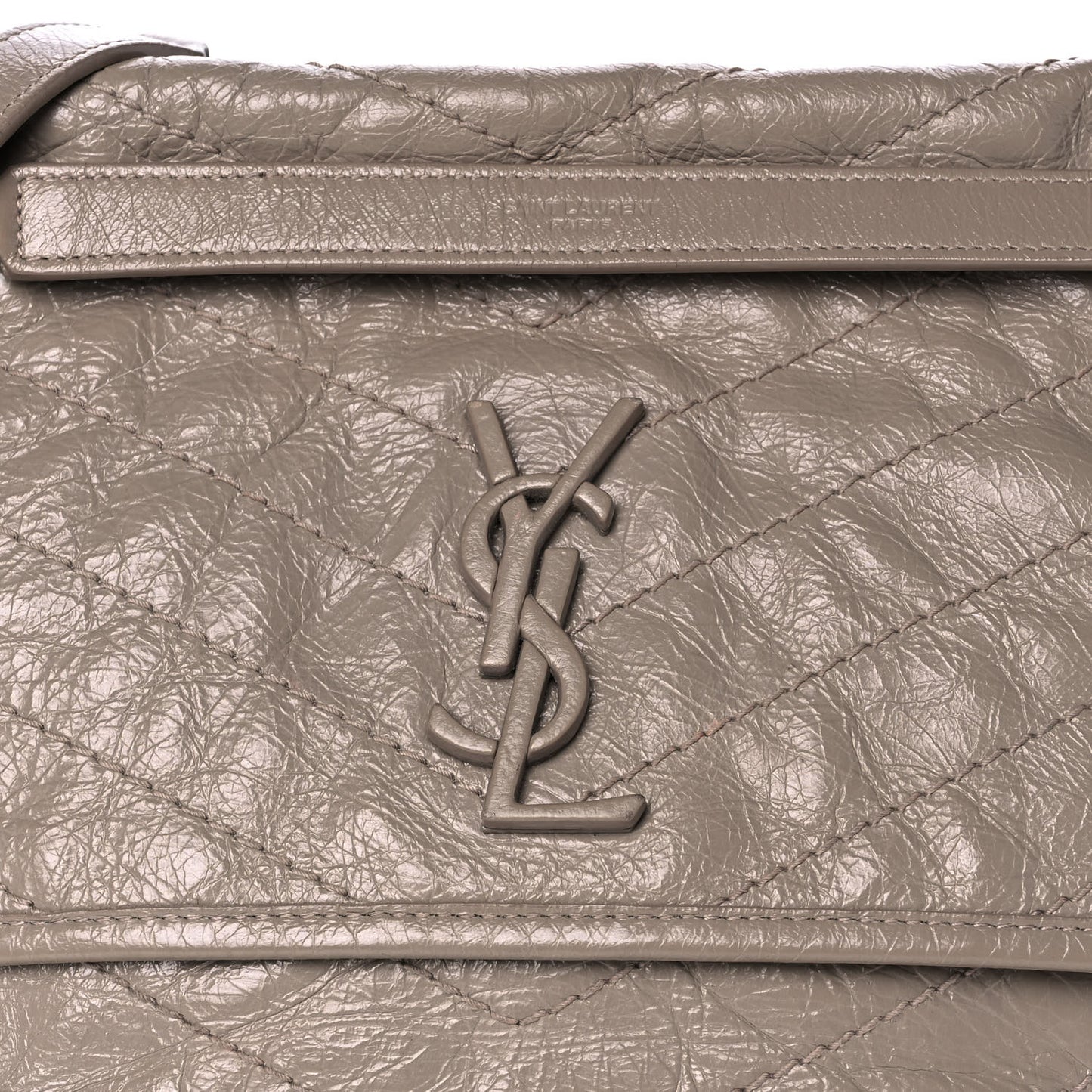 Crinkled Calfskin Matelasse Monogram Medium Niki Chain Satchel Light Taupe