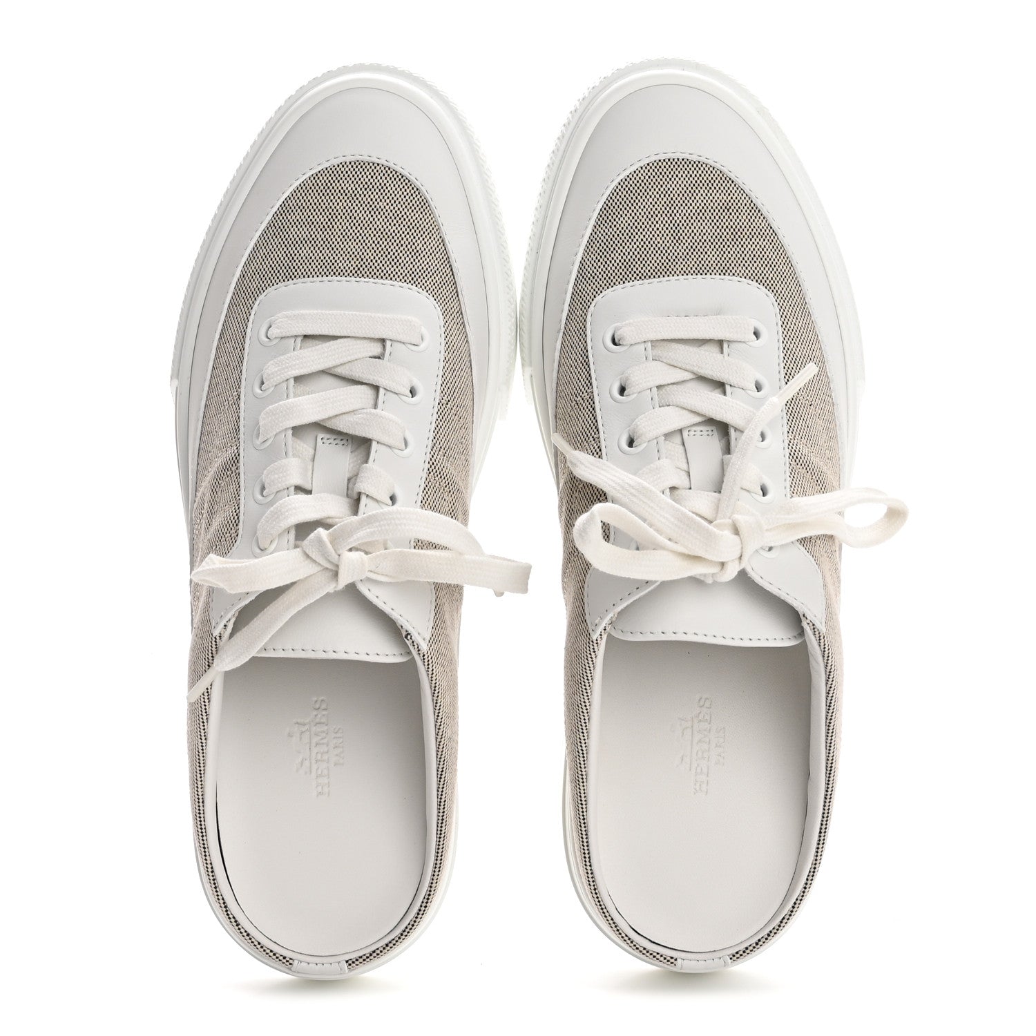 Hermes Calfskin H Canvas Keep Mule Sneakers 39 Prunoir White 2 of 12