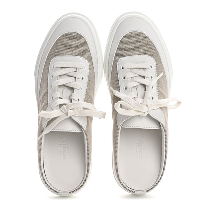 Hermes Calfskin H Canvas Keep Mule Sneakers 39 Prunoir White 2 of 12