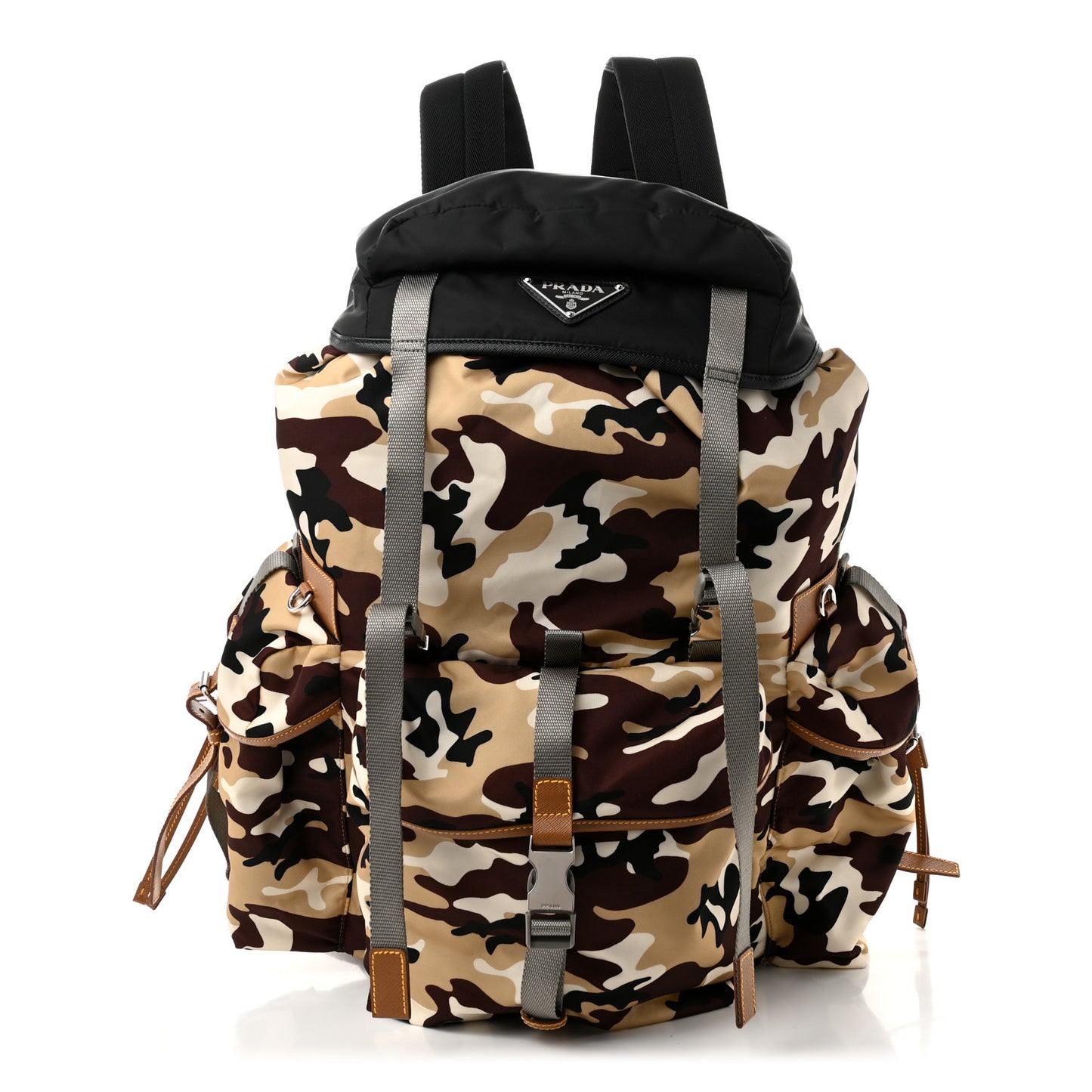 Tessuto Nylon Camouflage Print Multipocket Backpack Sabbia Caramel