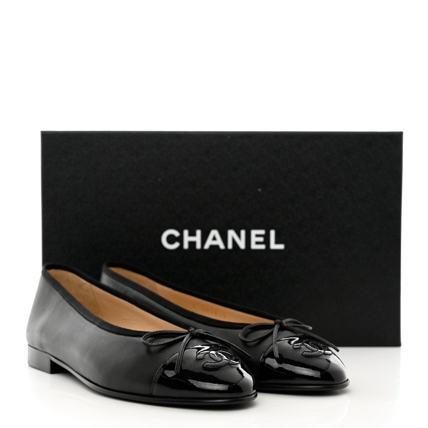 Chanel Lambskin Patent Cap Toe Ballerina Flats 36.5 Black 10 of 10
