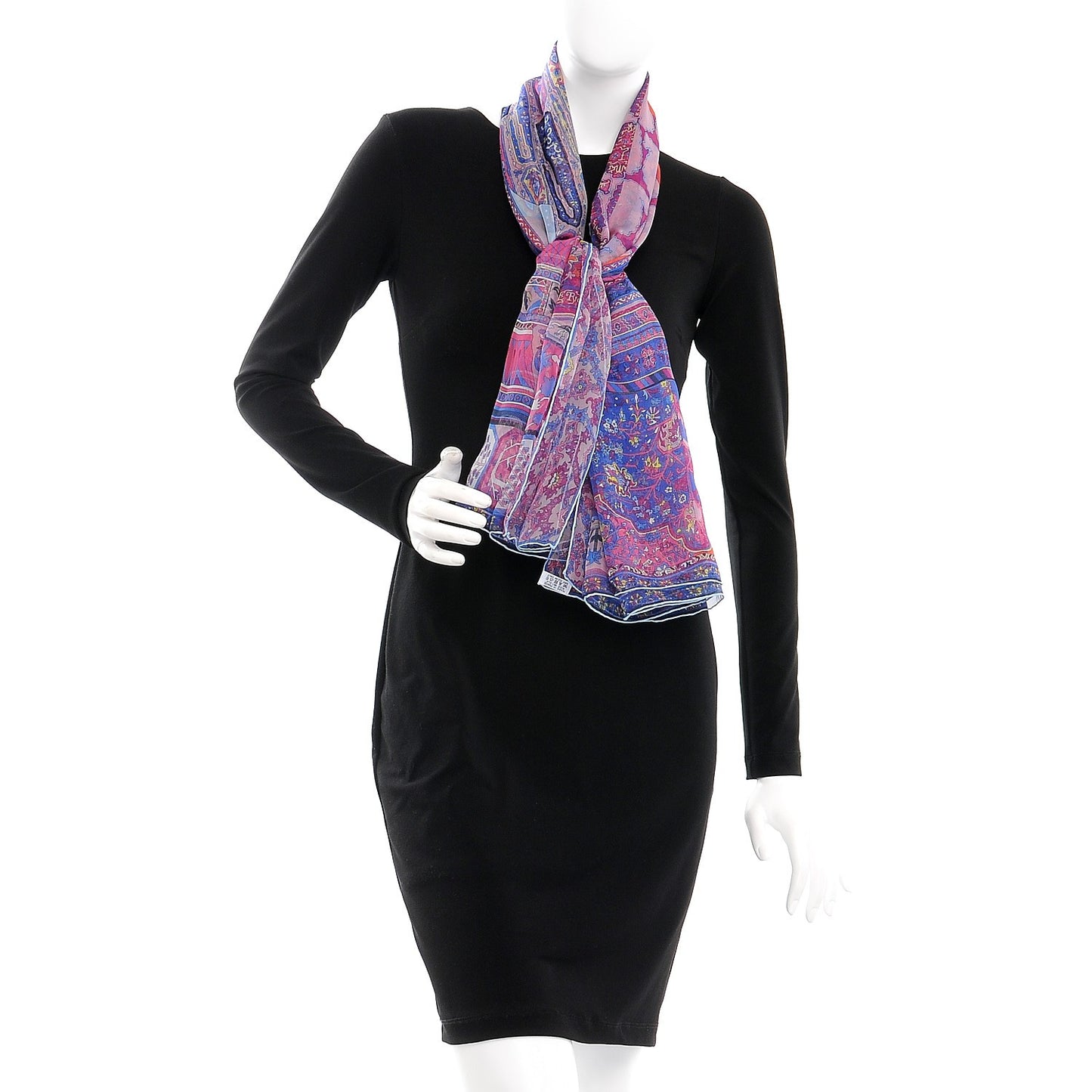Silk Mousseline Tapis Persans Shawl 140 Bleu Fuchsia Rose Poudre