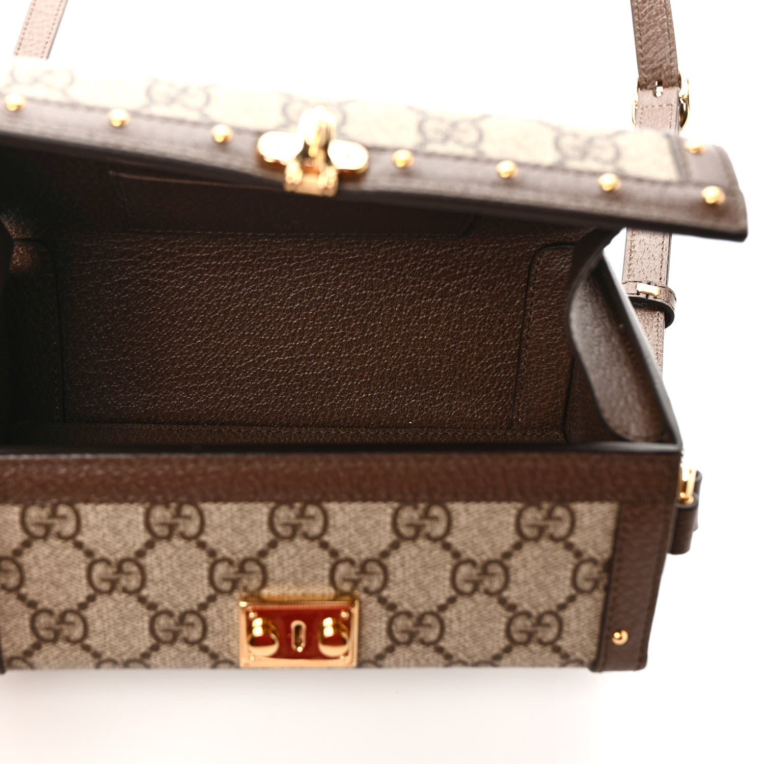 Gucci GG Supreme Monogram Textured Dollar Calfskin Mini Trunk Shoulder Bag Beige Ebony New Acero 6 of 10