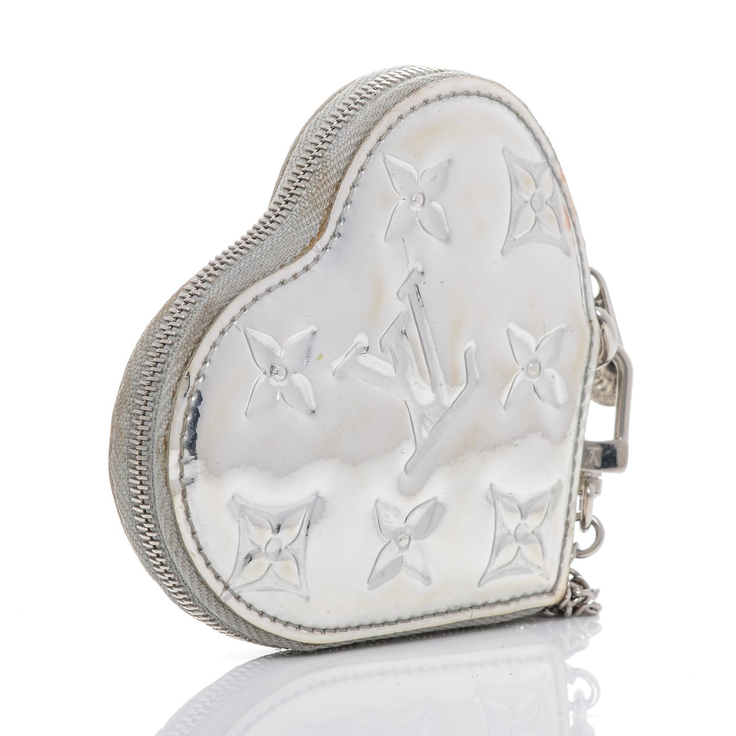 Monogram Miroir Heart Coin Purse Silver