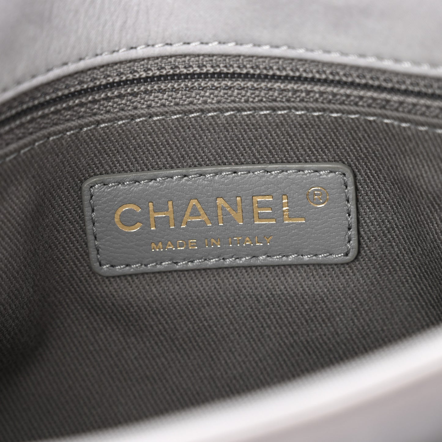 Iridescent Calfskin Triple Stitched Flap Grey