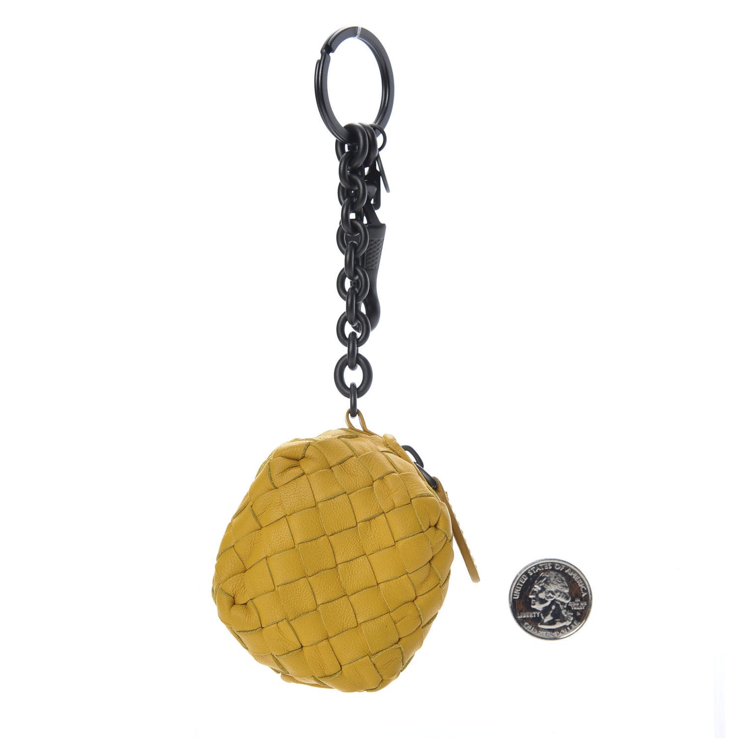 Nappa Intrecciato Coin Pouch Key Ring Yellow