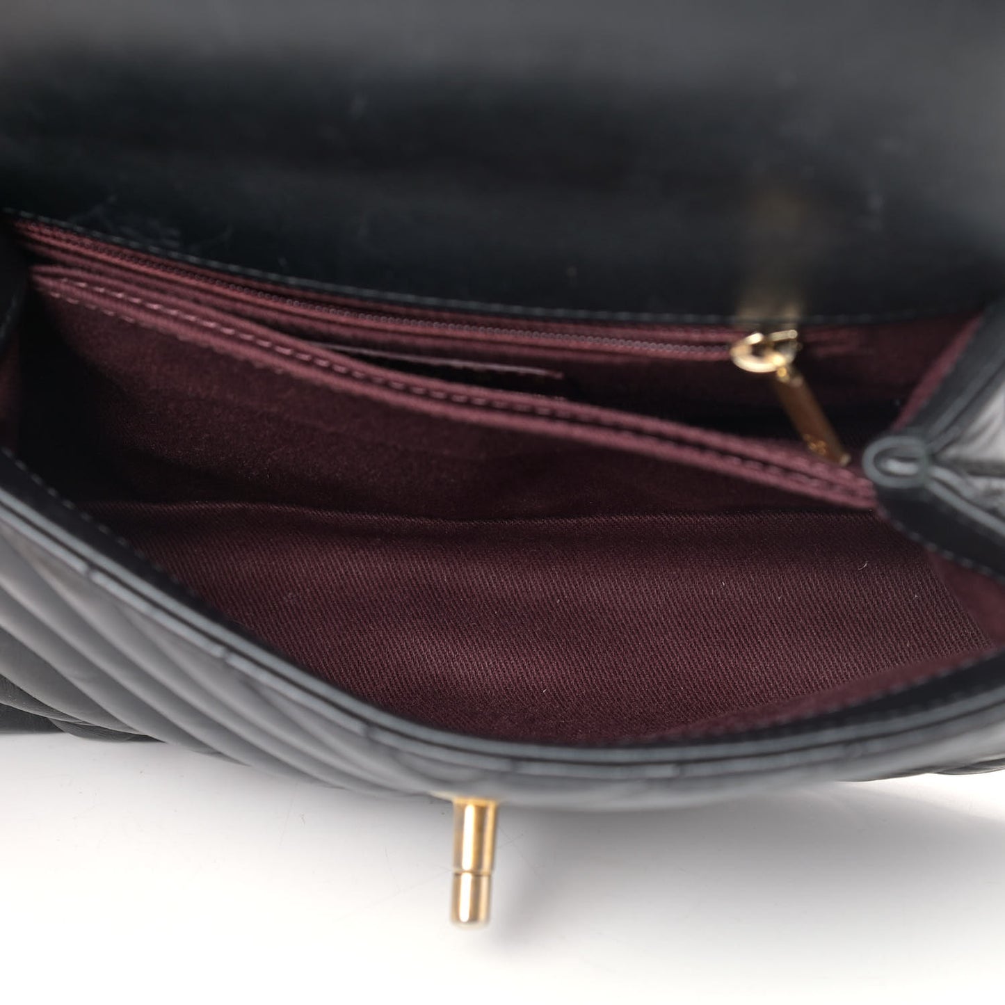 Aged Calfskin Chevron Quilted Mini Coco Handle Flap Black