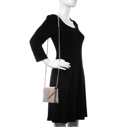 Saint Laurent Grain De Poudre Matelasse Chevron Monogram Envelope Chain Wallet Pale Pink 2 of 9