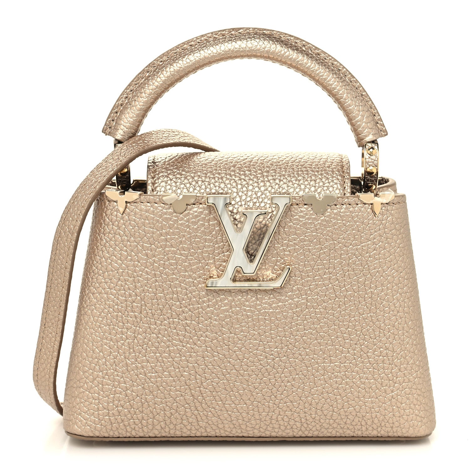 Louis Vuitton Metallic Taurillon Embellished Flower Crown Mini Capucines Gold 1 of 10