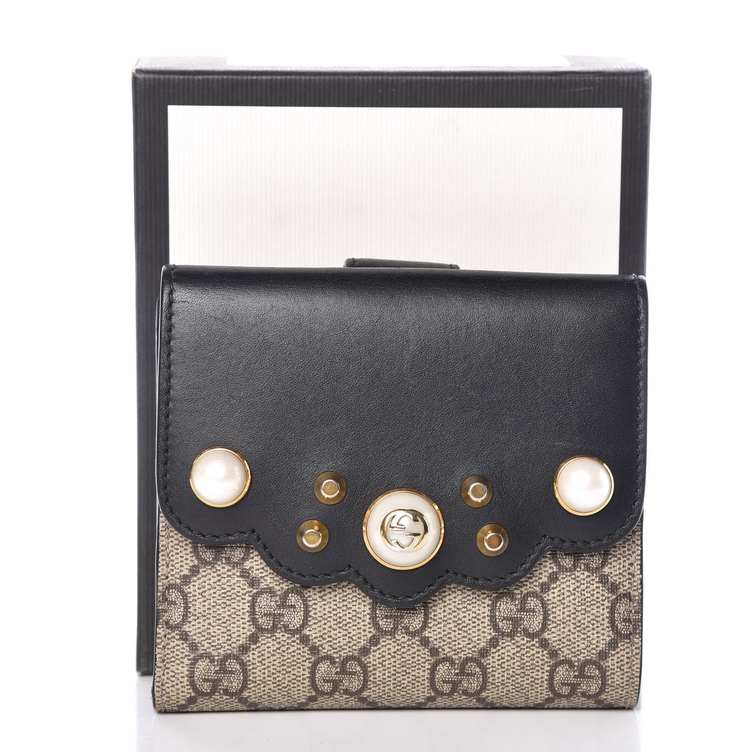 Gucci GG Supreme Monogram Pearl Studded French Wallet Black 13 of 13