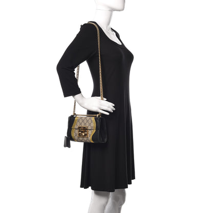 Gucci Calfskin GG Supreme Monogram Small Padlock Shoulder Bag Black Gold 2 of 19