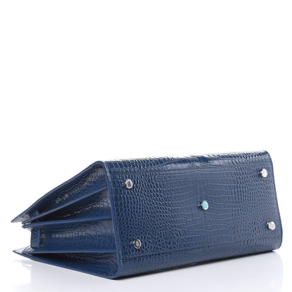 Saint Laurent Calfskin Crocodile Embossed Small Sac De Jour Denim 4 of 11
