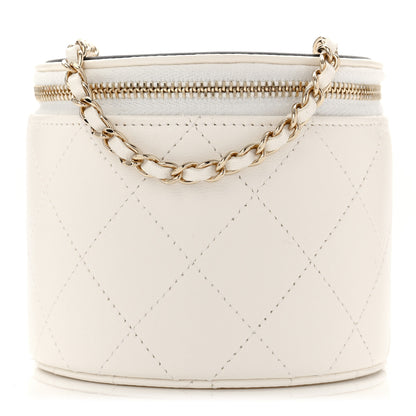 Chanel Lambskin Quilted Round Small Vanity Case With Chain White Black 1 of 11