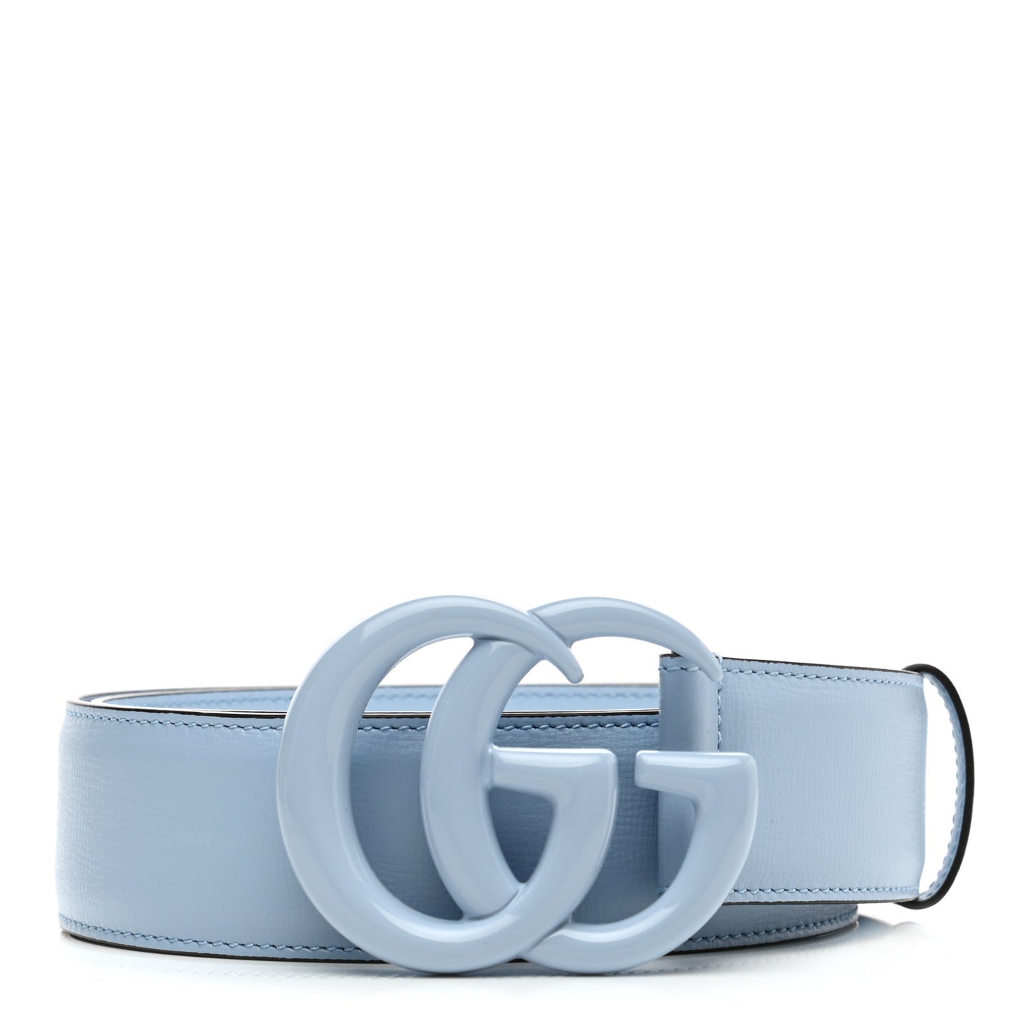 Azalea Calfskin Enamel Monochrome Double G 40mm Belt 90 36 Porcelain Light Blue