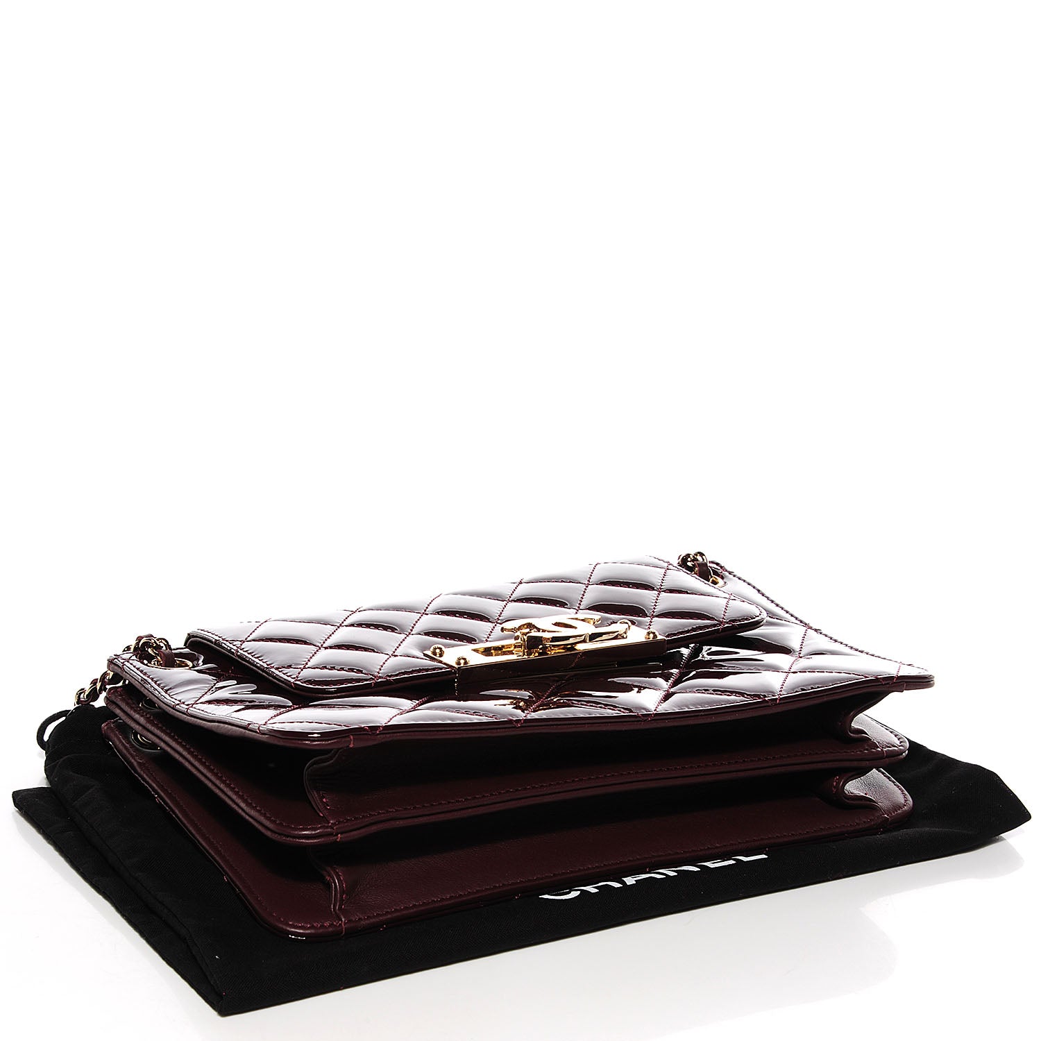 Chanel Patent Quilted Golden Class Wallet on Chain WOC Burgundy 4 of 9