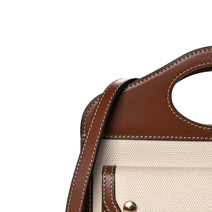 Burberry Canvas Smooth Calfskin Two Tone Mini Pocket Bag Natural Malt Brown 9 of 11