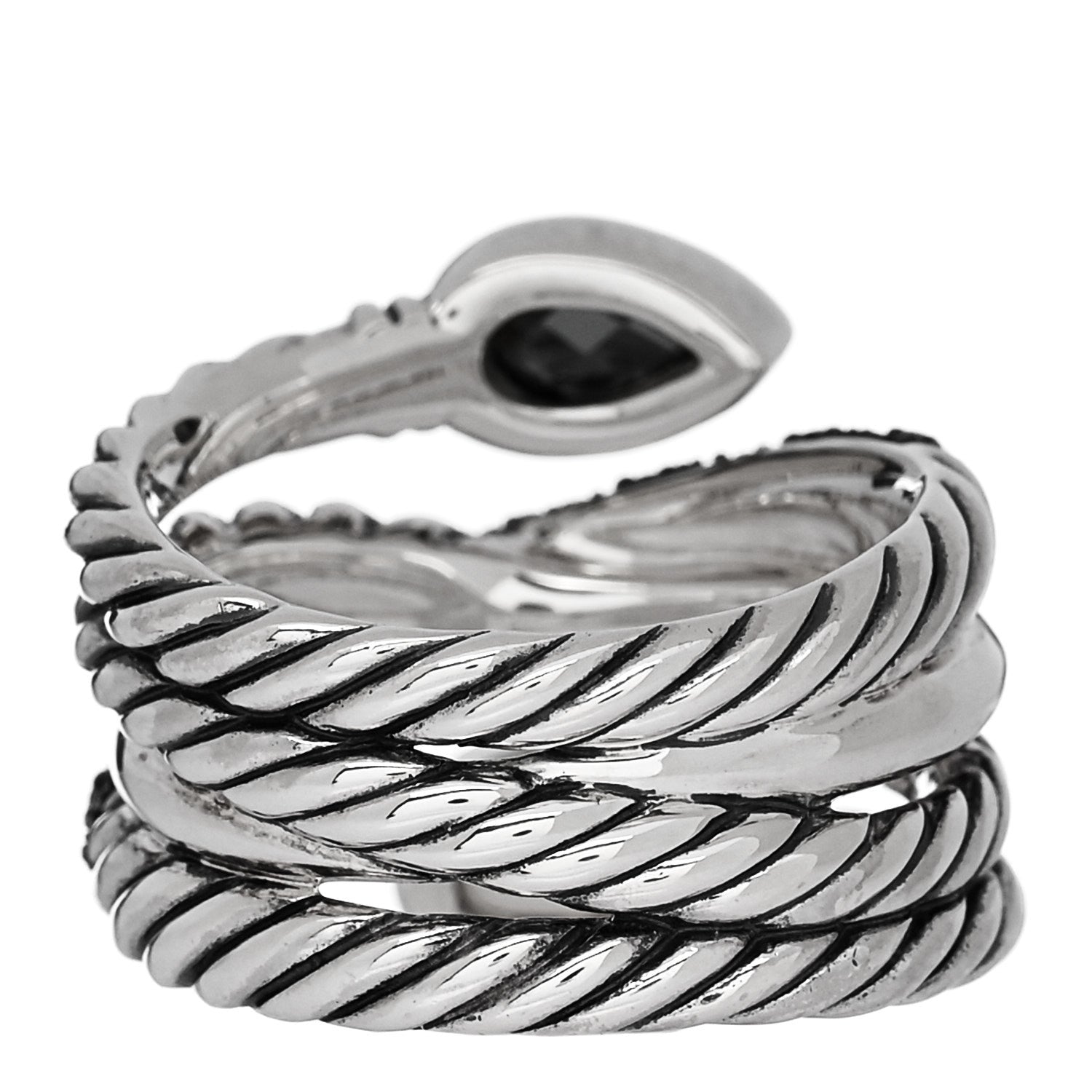 David Yurman Sterling Silver Diamond Hematite Mother of Pearl Doublet Grisaille Crossover Ring 57 8 3 of 4