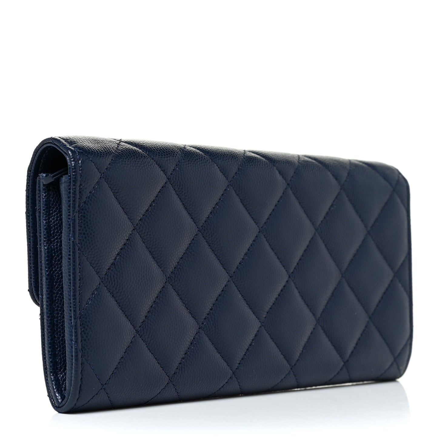 Caviar Quilted Crystal Long Flap Wallet Navy Blue