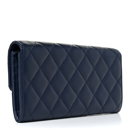Chanel Caviar Quilted Crystal Long Flap Wallet Navy Blue 3 of 13
