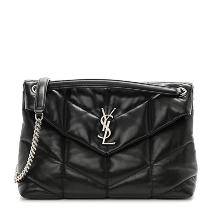 Saint Laurent Lambskin Quilted Medium Loulou Puffer Monogram Chain Satchel Black 1 of 8
