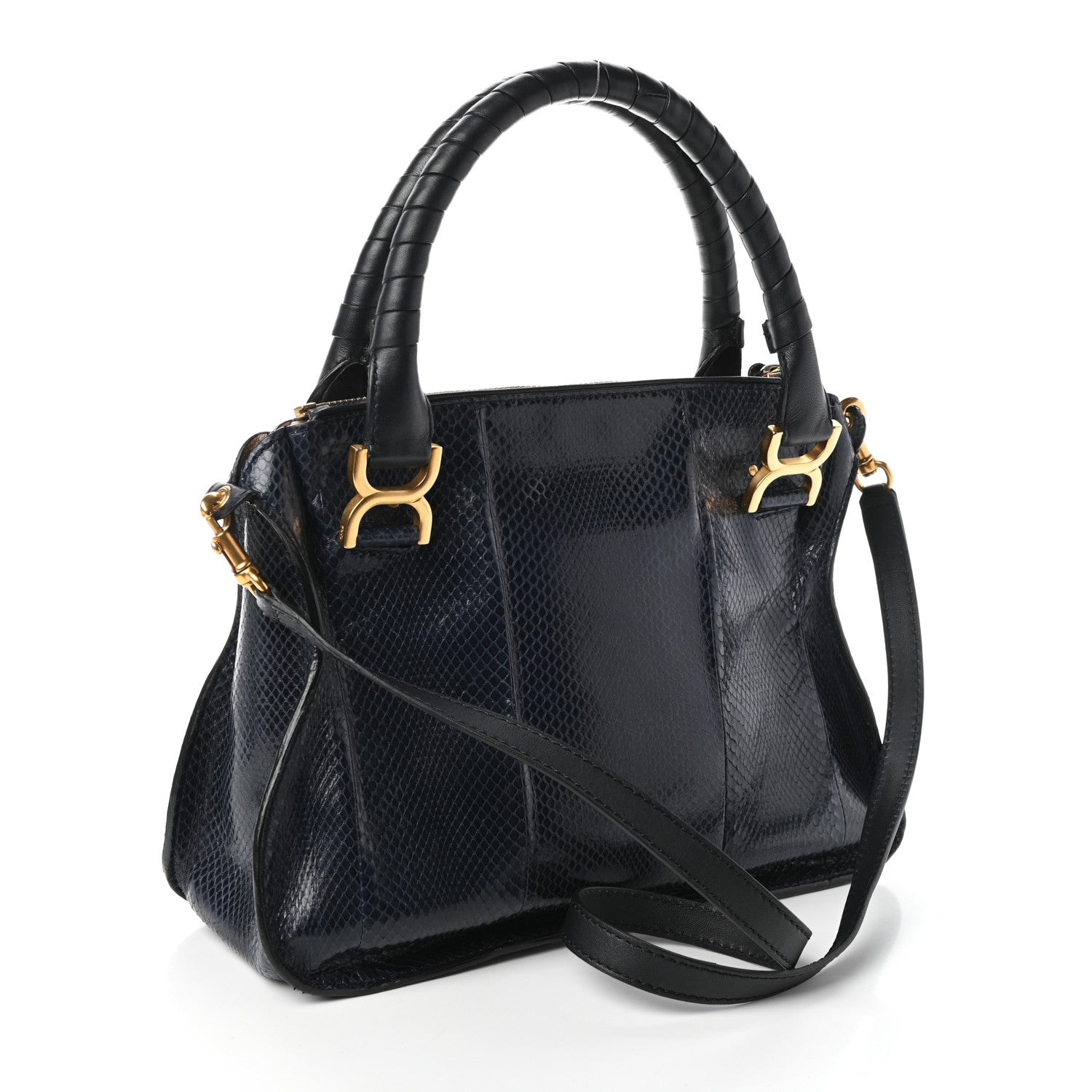 Chloe Calfskin Snake Embossed Medium Marcie Satchel Navy 3 of 9