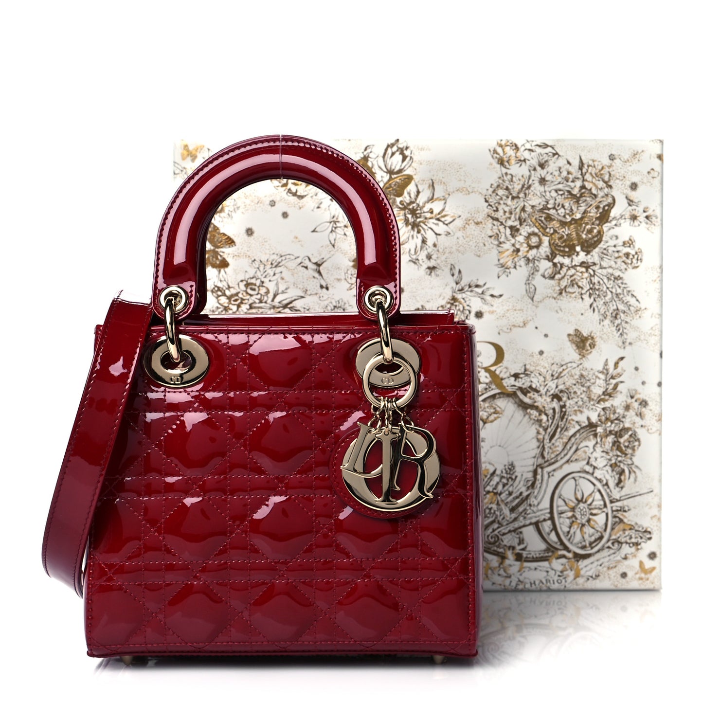 Patent Cannage Small Lady Dior Cherry Red