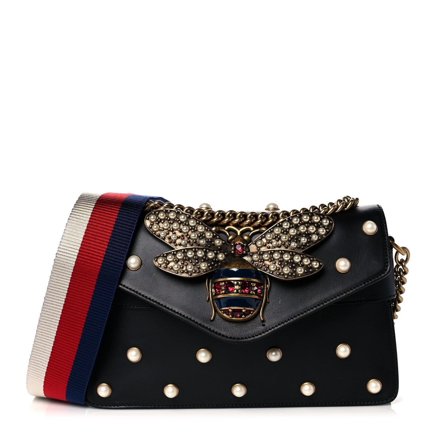 Nappa Pearl Studded Mini Queen Margaret Broadway Shoulder Bag Black