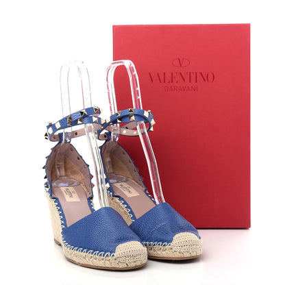 Valentino Garavani Grained Calfskin Rockstud Ankle Wrap Espadrille 15/85mm Wedges 39 Baltique 10 of 10