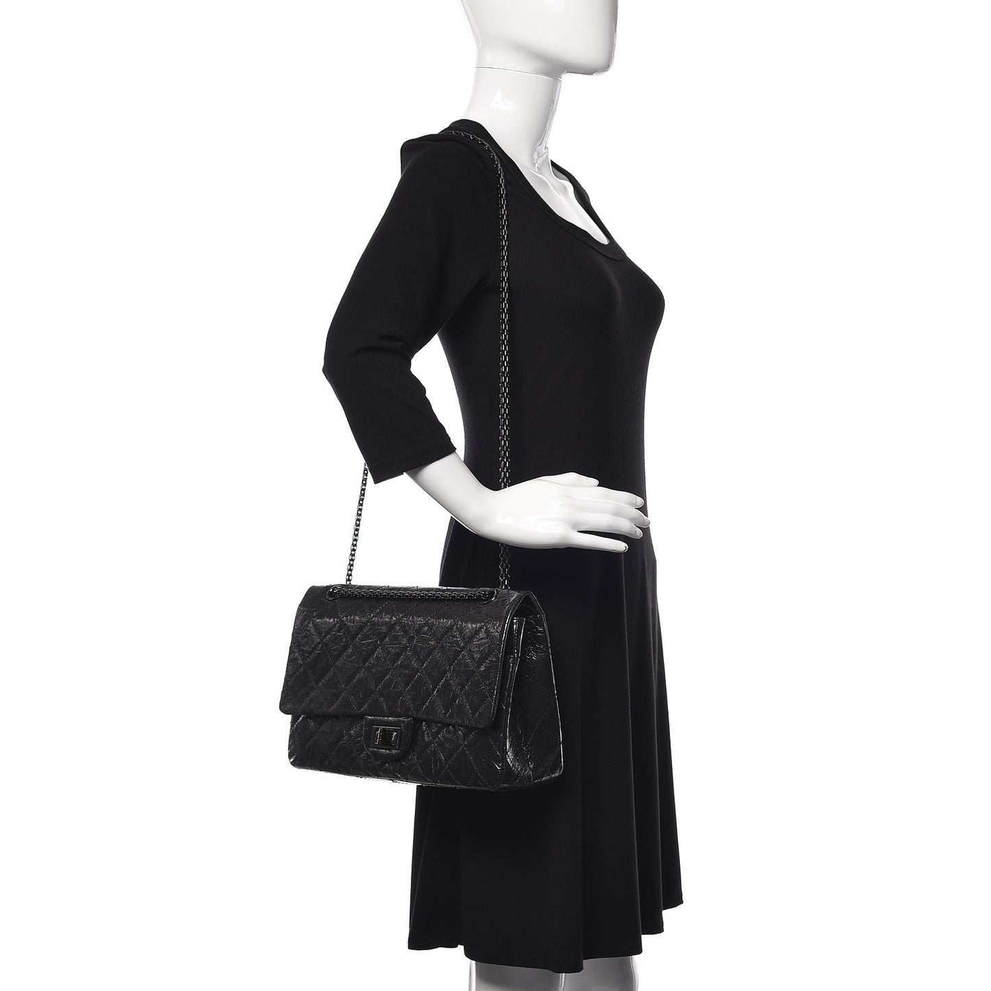 Glazed Aged Calfskin Quilted 2.55 Reissue 227 Flap Black