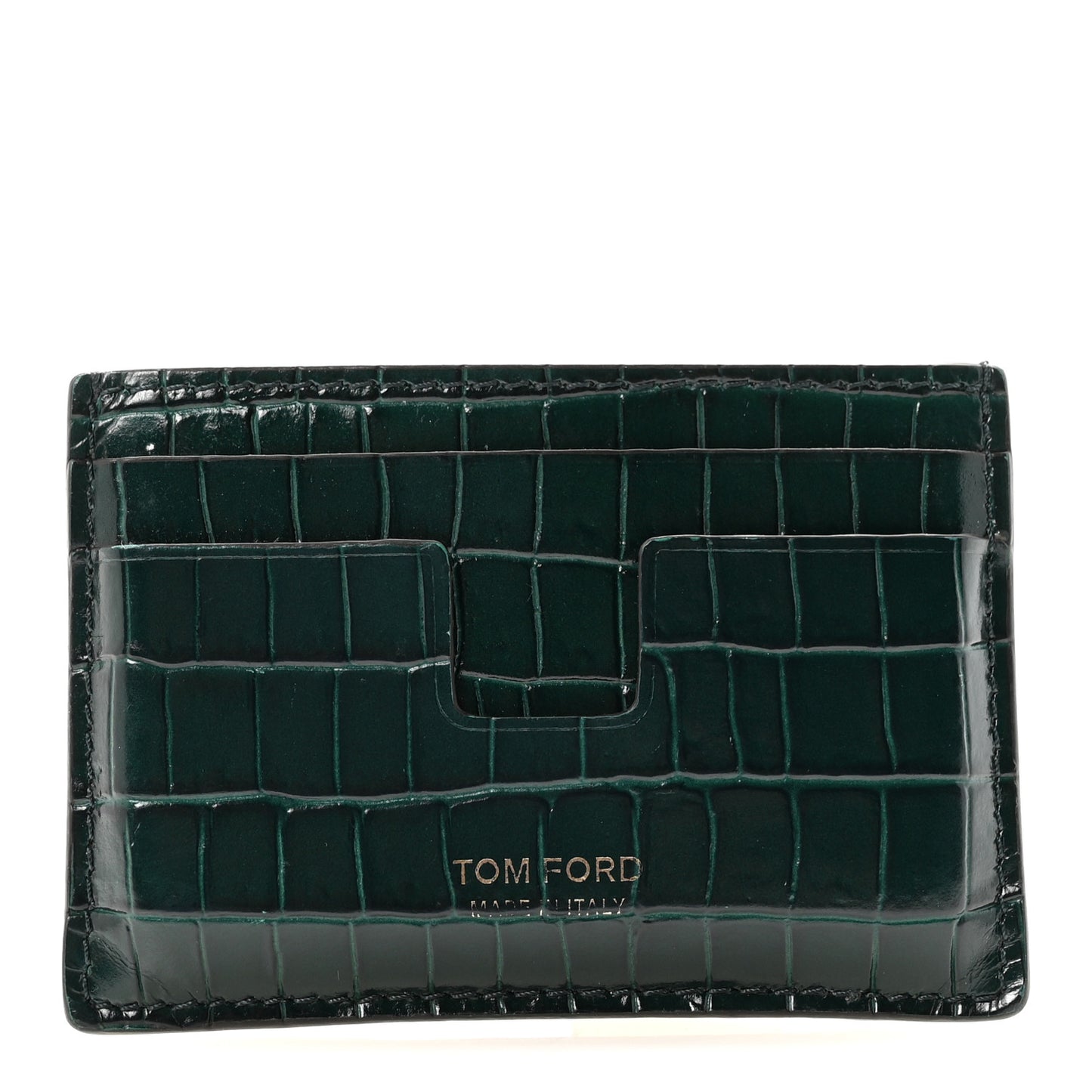 Calfskin Alligator Embossed Card Holder Bottle Green