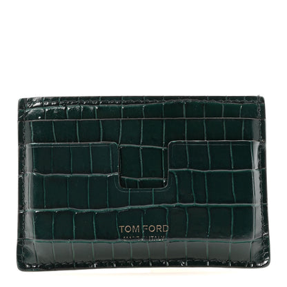 Tom Ford Calfskin Alligator Embossed Card Holder Bottle Green 1 of 8