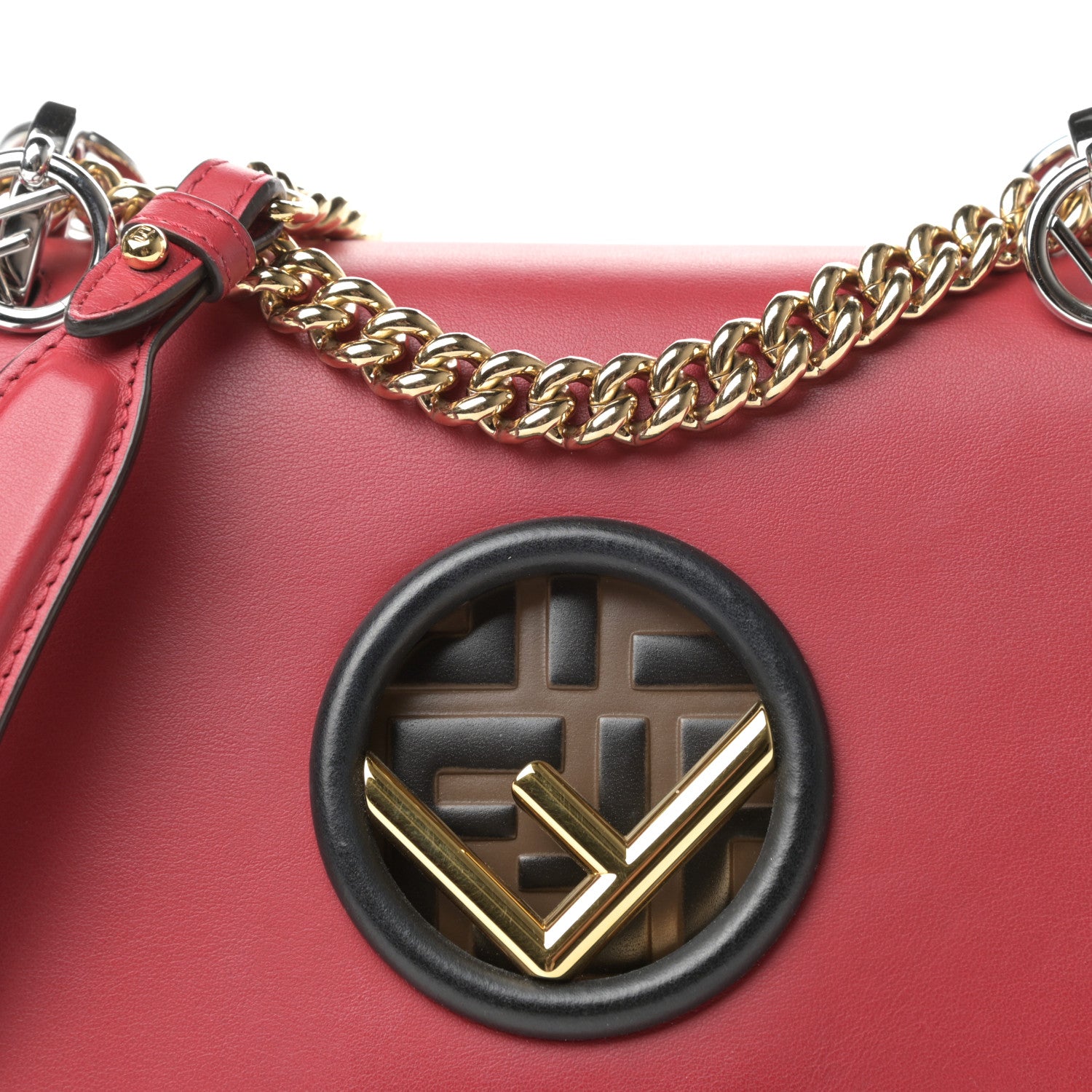 Fendi Vitello Century F is Fendi Bi-Color FF 1974 Embossed Small Kan I Shoulder Bag Fragola Maya Black 10 of 10