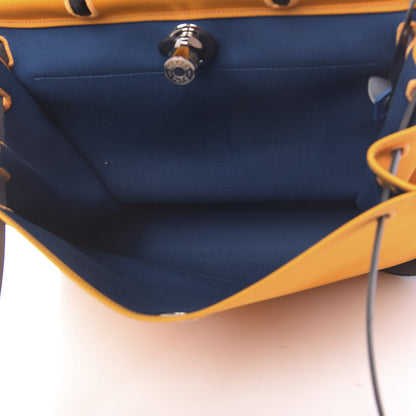 Hermes Vache Hunter Toile Herbag Zip 39 MM Jaune D'or Bleu Izmir Bleu Royale 6 of 19