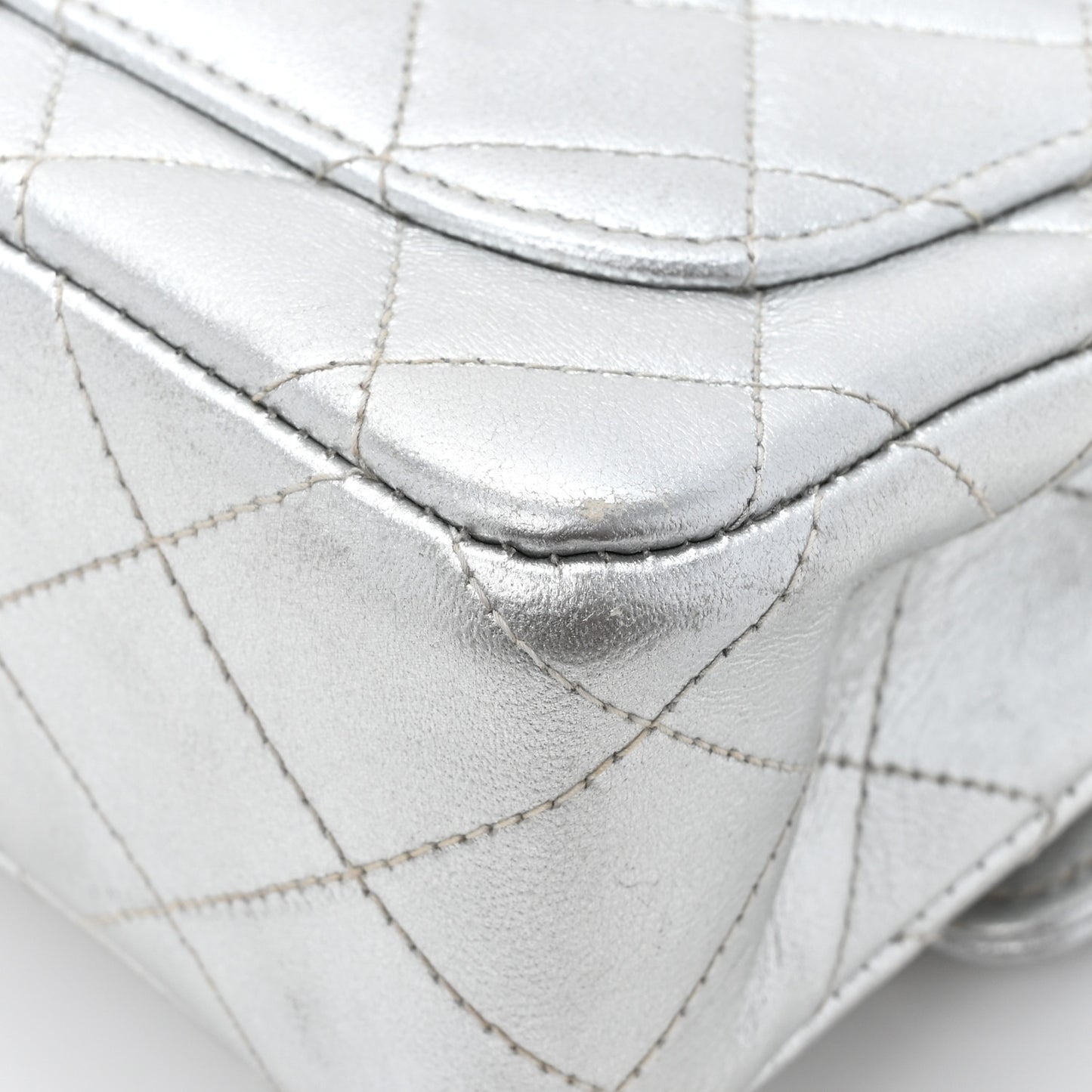 Metallic Lambskin Quilted Mini Kelly Silver