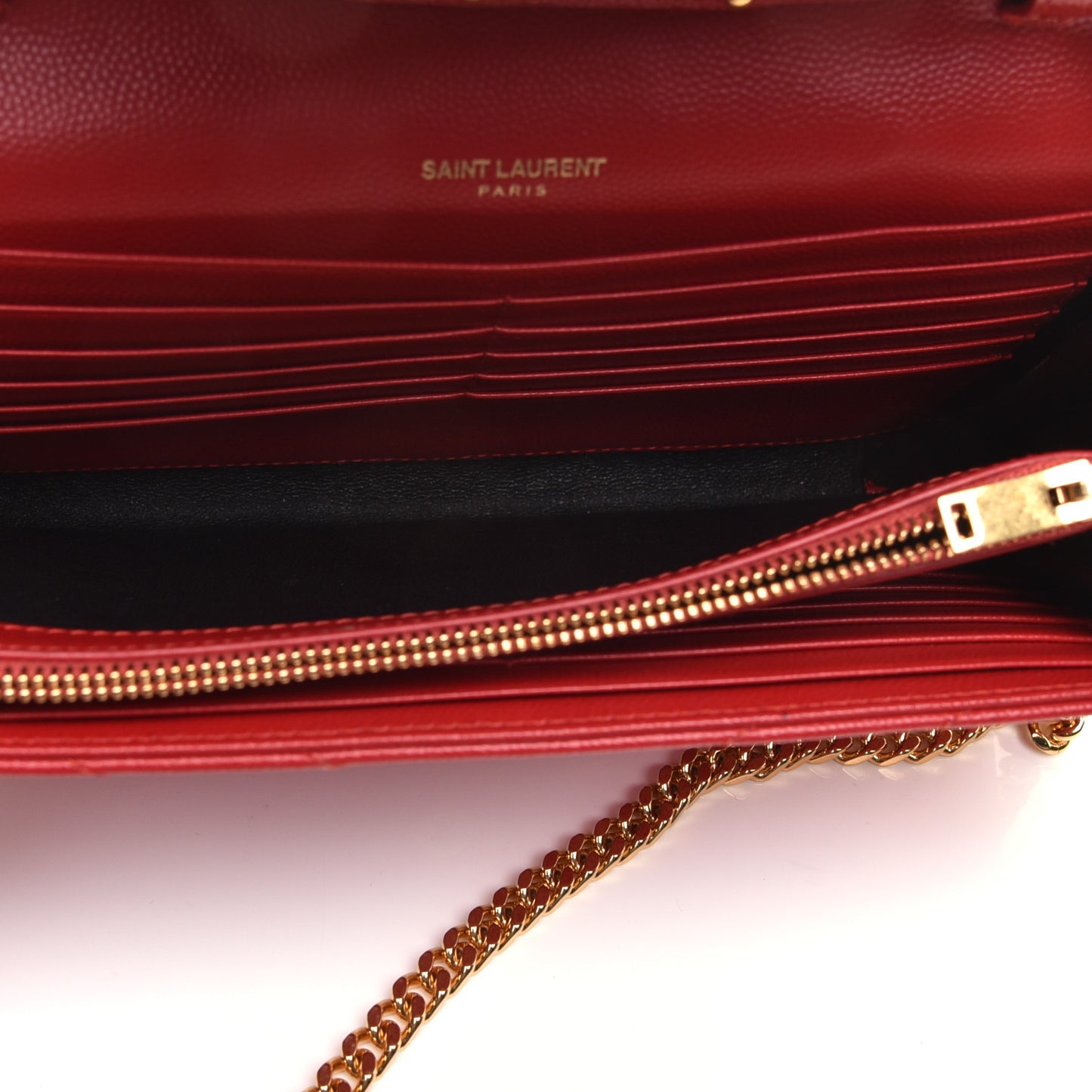 Grain De Poudre Matelasse Chevron Monogram Chain Wallet New Red