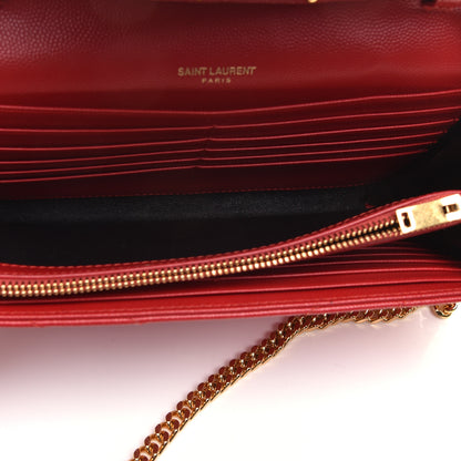 Saint Laurent Grain De Poudre Matelasse Chevron Monogram Chain Wallet New Red 5 of 12