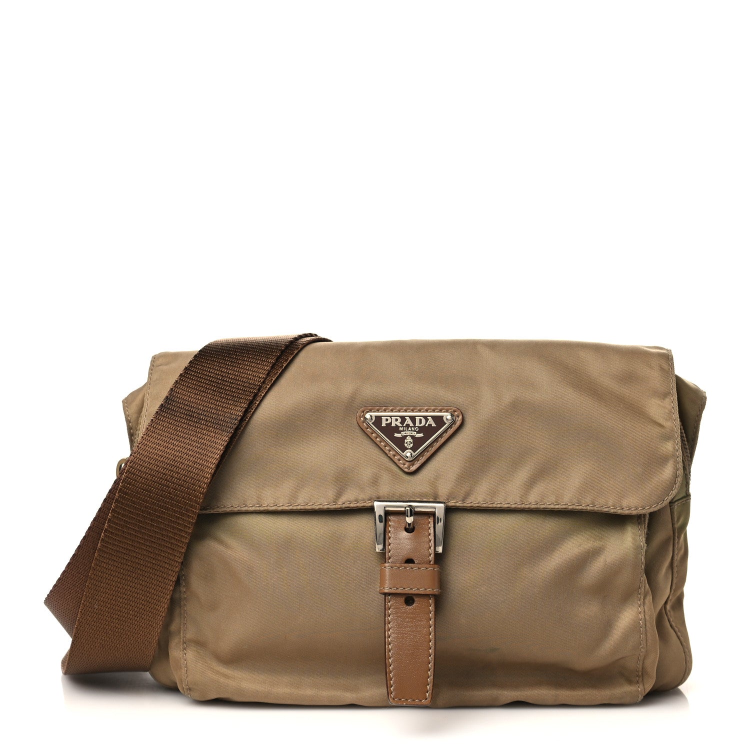 Prada Tessuto Nylon Calfskin Vela Messenger Bag Sesamo 1 of 6