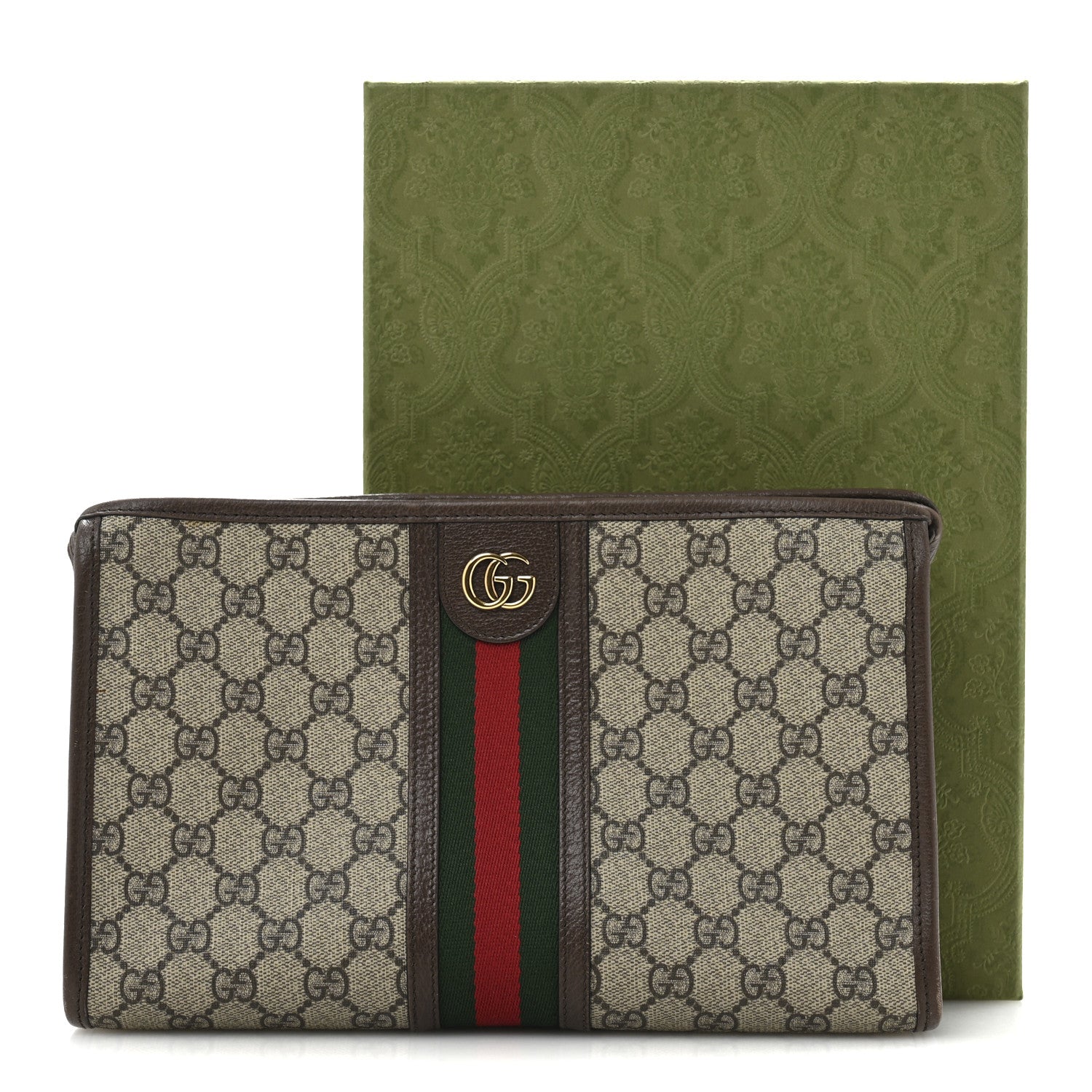 Gucci GG Supreme Monogram Web Ophidia GG Toiletry Case Beige New