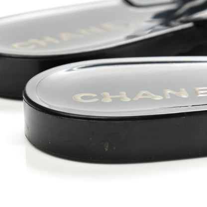 Chanel Jelly Camellia Thong Sandals 37 Black Ivory 8 of 9