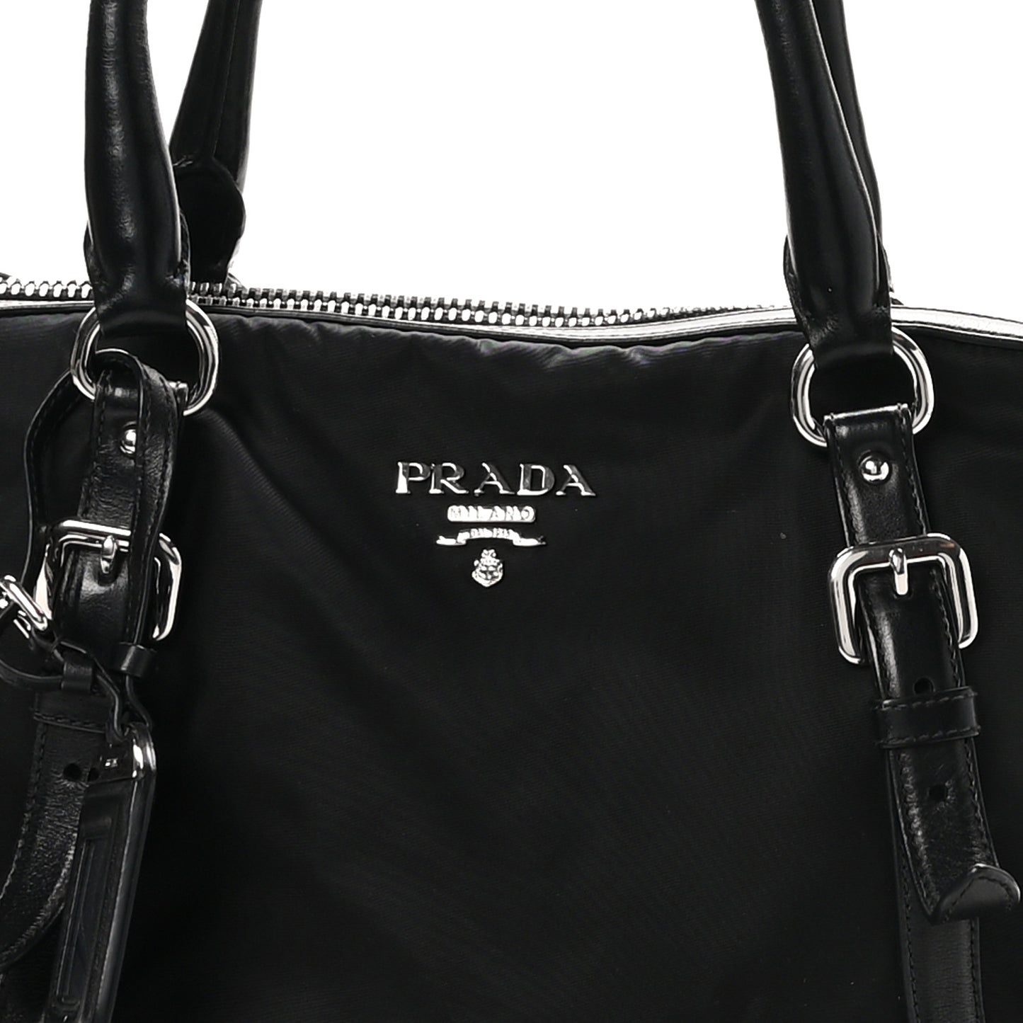 Tessuto Nylon Calfskin Dome Satchel Black